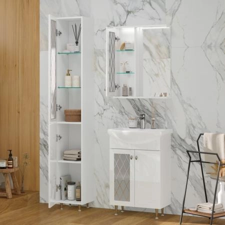 Зеркало-шкаф с LED подсветкой Volna Milena 55 левое белый глянец