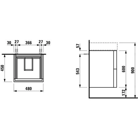 Laufen Kartell Тумба с раковиной 50x46см, с 1 отв., 2 ящика, цвет: белый матовый
