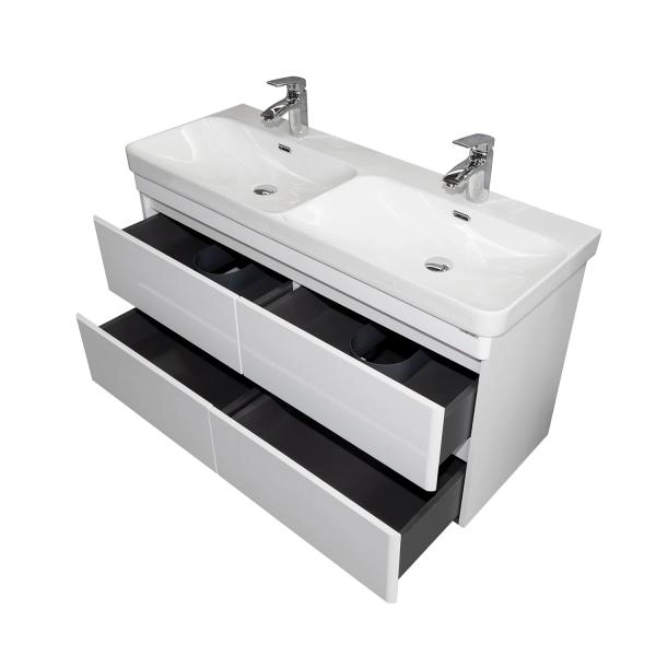 Тумба с раковиной Comforty Енисей-120 00-00022406CF белый глянец c раковиной CF19595BX-120D