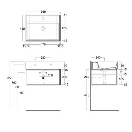 Simas Agile Структура металлическая 61x46xh28см, подвесная, для раковины с 1 отв., AG61, с 1 полкой, цвет: черный матовый