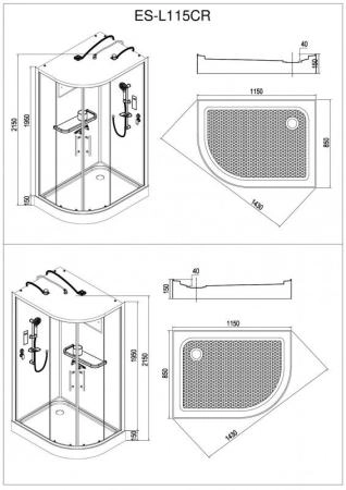 Душевая кабина Esbano 115x85 матовое стекло ESKL115CRR