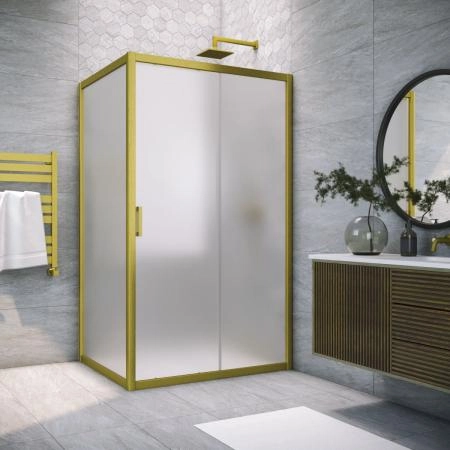Душевой уголок Vegas-glass ZP+ZPV NOVO h2000 110*75 03 10, профиль золото матовое, стекло сатин