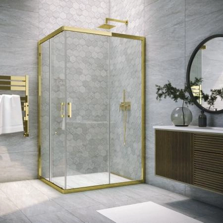 Душевой уголок Vegas-glass ZA-F TUR NOVO 100*90 09 01, профиль золото глянцевое, стекло прозрачное