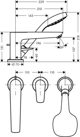 Смеситель на борт ванны Hansgrohe Talis E 71730000 на три отверстия,хром