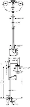 Душевая система Hansgrohe Croma Select E Showerpipe 180 2 jet 27352400, термостат для ванны, хром/белый