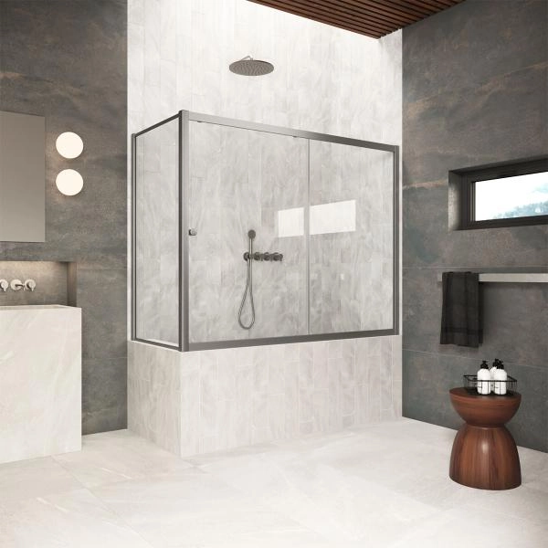 Душевая дверь Vegas-glass ZV+ZVF Protec 190*80 11 01  профиль оружейная сталь  стекло прозрачное
