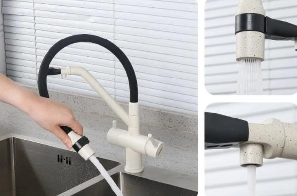 Смеситель Gappo G4398-81 для кухни с подключением фильтра питьевой воды.бел/чёр