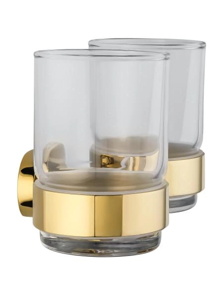 Два стакана для зубных щеток с держателем WONZON & WOGHAND FIRST, Глянцевое золото (WW-8428-LG)