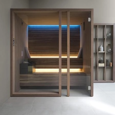 Effegibi Yoku S Glass Био-Сауна 202x180х214см, угловая SX, цвет: термообработанная древесина