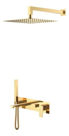 Смеситель встроенный + верхний+ ручной душ Boheme Qubic Shine Gold с изливом 474-G