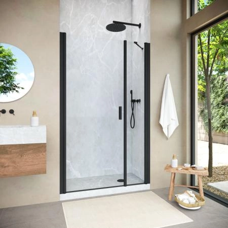 Душевая дверь Vegas-glass EP-F-2 NOVO h2000 110 02М 01 L, профиль черный матовый, стекло прозрачное