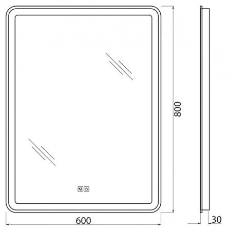Зеркало Belbagno SPC-MAR-900-600-LED-BTN Led подсветка вкл/выкл 900x30x600