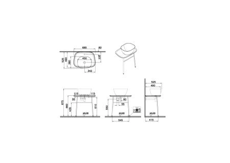 Столешница с раковиной VitrA Plural  62561 70 см отдельностоящая матовая белая керамика