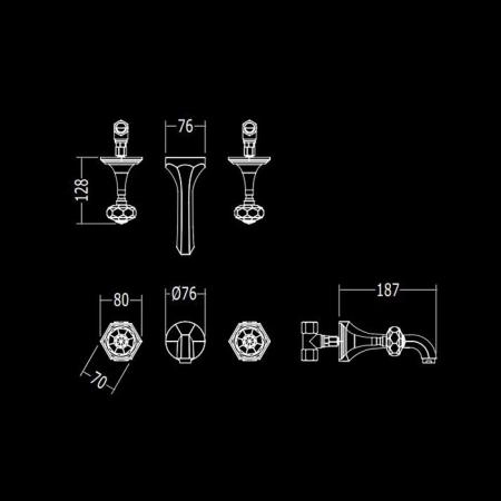 Devon&Devon Excelsior Gemstone Смеситель для раковины на 3 отв. для настенного монтажа, цвет: хром