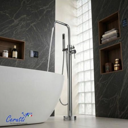 Смеситель напольный CeruttiSPA АФРА (AFRA) из нержавеющей стали, цвет хром