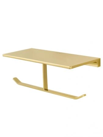 Двойной держатель для туалетной бумаги с полкой WONZON & WOGHAND ECLIPSE, Глянцевое золото (WW-9156-LG)