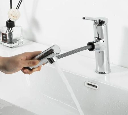 Смеситель для раковины Gappo G1052-70 с выдвижным изливом хром