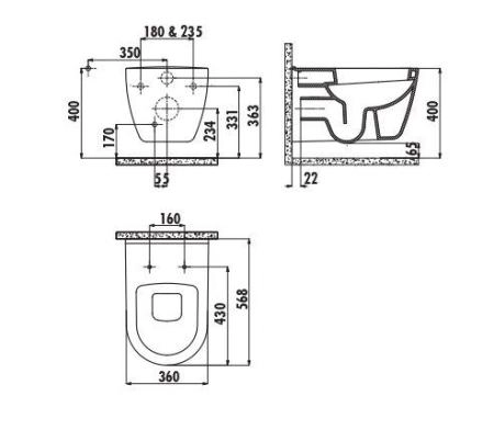 Унитаз CREAVIT Patera подвесной TP328.001Z0 (сиденье отдельно)