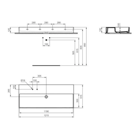 Ideal Standard Solos Раковина подвесная 120х50см., с 2 отв., без перелива, цвет: белый