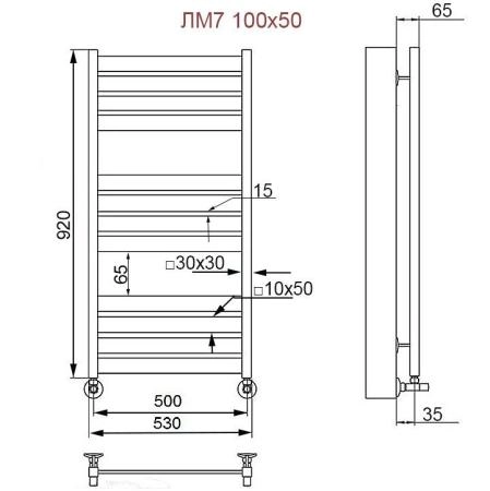 Полотенцесушитель водяной Ника Modern ЛМ 7 100/50 RAL9016 белый матовый с вентилями