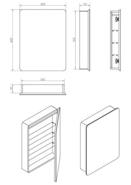 Зеркало-шкаф Континент Elliot LED 550х800 с подсветкой MBK015 левый