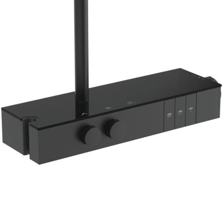 Ideal Standard Solos Душевая система с термостатическим смесителем, держатель для лейки, 3-функциональный (Rain, Silkrain, SecondSkin) круглый пластиковый верхний душ 30см., ручной душ 3-х фукциональный, шланг 175см., цвет: черный матовый