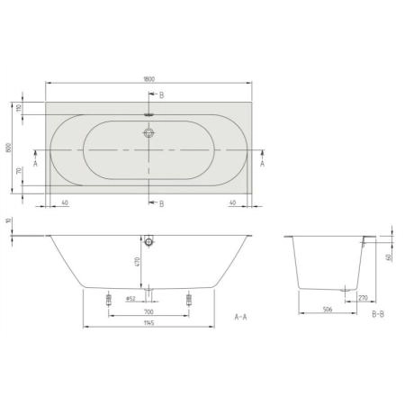 Ванна Villeroy&Boch OBERON 2.0 UBQ180OBR2DV-01 180х80см белый Альпин, с ножками
