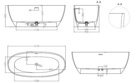 Ванна Salini ALDA 160х80 S-Stone матовая 101924M