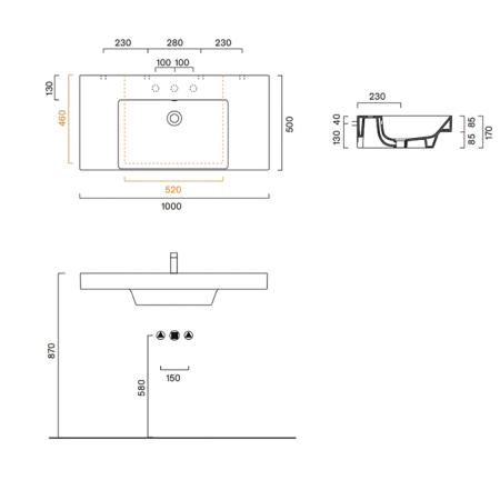 Catalano Zero Раковина 100x50см чаша в центре, без отв., цвет: белый глянцевый