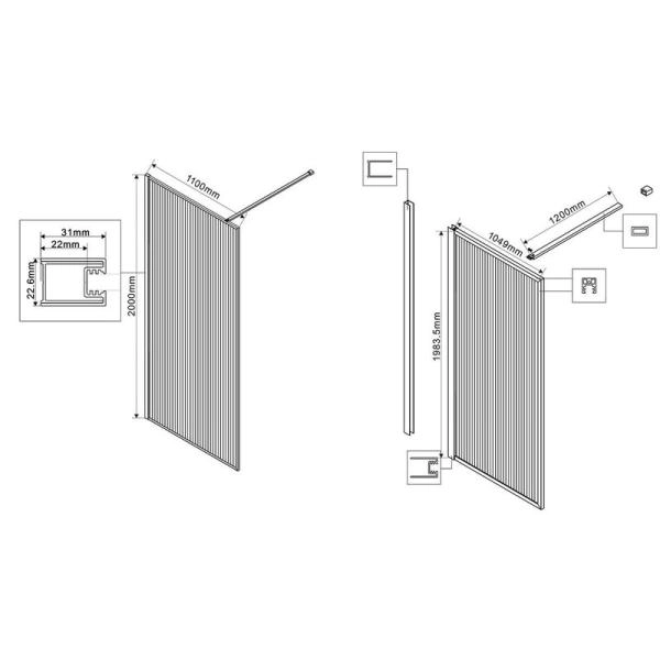Душевая перегородка Vincea Walk-In VSW-1HP110FLB, 1100*2000, черный, стекло рифленое
