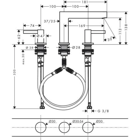 Смеситель Hansgrohe 76033700 Finoris для раковины 113 мм, на 3 отв. PushOpen, матовый белый