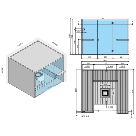 Effegibi Air 120 Сауна 283x252x213см, угловая SX, цвет: осина термообработанная