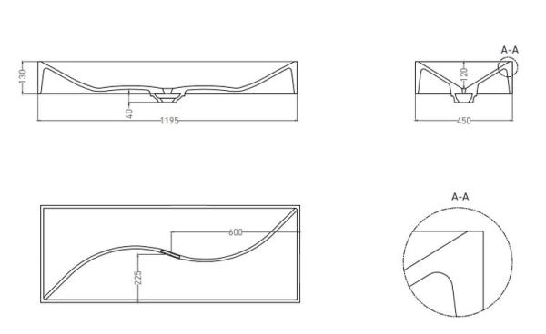 Раковина Salini SONATA S-Stone матовая 120x45 1401201M накладная