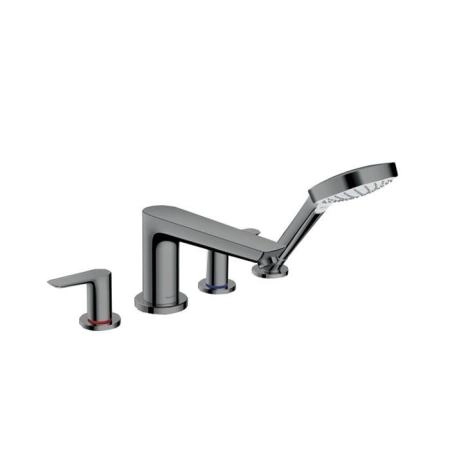 Hansgrohe Talis E Смеситель на борт ванны, на 4 отв, с ручным душем, излив 196мм, цвет: шлифованный черный хром