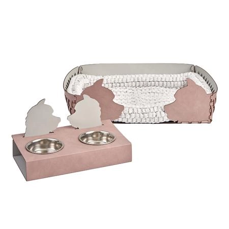 ADJ Подставка с мисками Dog, хром, 40x22xH7.5 см., цвет: пепельная роза/устричный