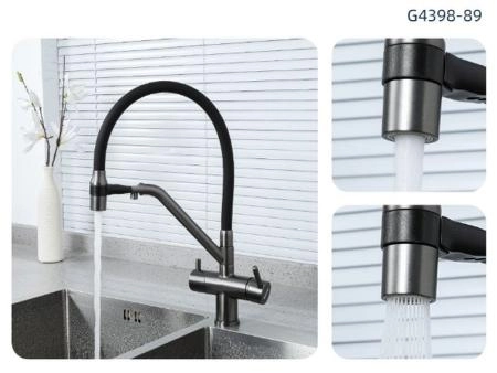 Смеситель Gappo G4398-89 для кухни с краном для фильтра оружейная сталь