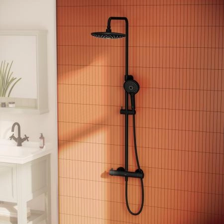 Душевая система VitrA Aquaheat A4720536EXP с термостатическим смесителем и ручным душем матовая черная латунь
