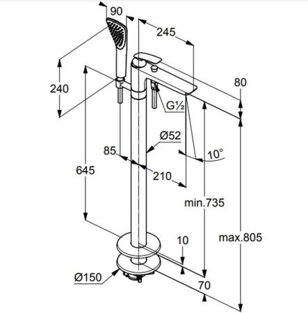 Смеситель KLUDI BALANCE 525908775 для ванны напольный отдельно стоящий, чёрный матовый/хром
