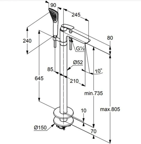Смеситель KLUDI BALANCE 525908775 для ванны напольный отдельно стоящий, чёрный матовый/хром