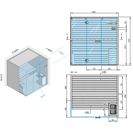 Effegibi Sky Corner 80 Сауна 200x180х201см, угловая SX, цвет: канадский хемлок