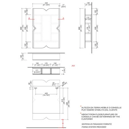 Devon&Devon Papillon cabinet Зеркало шкаф 55xh80x14cм, с деревянными полкам