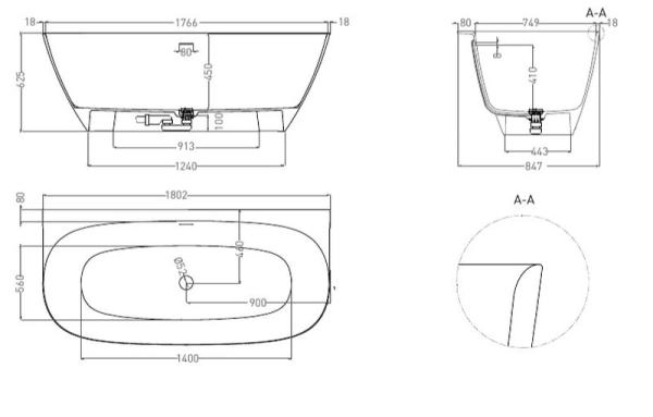 Ванна Salini SOFIA WALL 180x85 S-Stone матовая 102523M