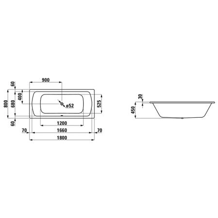 Laufen Pro Ванна встраиваемая, 180x80см, эмалированная сталь (3,5 мм), с центральным выпуском, шумоизоляционное покрытие, с отверстиями для ручек, с антискользящим покрытием, цвет: белый