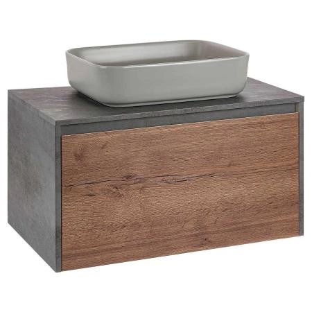 Тумба под раковину Vincea Mesa 800 подвесная, 1 выкатной/1 скрытый ящик soft close, T.Oak + Beton