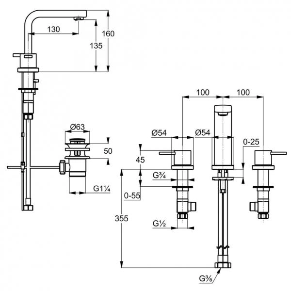 Смеситель Kludi Zenta 383930575 для раковины, на 3 отверстия