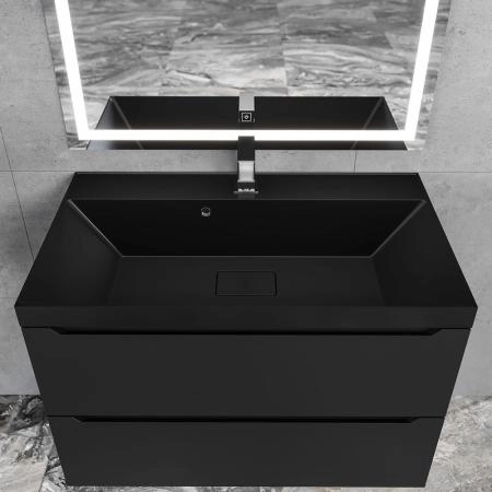 Раковина для ванной Uperwood Classic New 80х45х16,3 см, черная глянцевая, с накладкой для слива