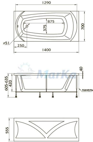 Ванна 1Marka ELEGANCE 140x70 см без гидромассажа