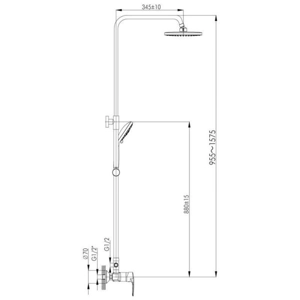 Смеситель Rossinka T40-45 для душа с регулируемой высотой штанги и лейкой "Тропический дождь"