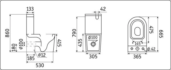 Унитаз Ceramalux NS-2178-18 безободковый RIMLESS Чёрный глянцевый