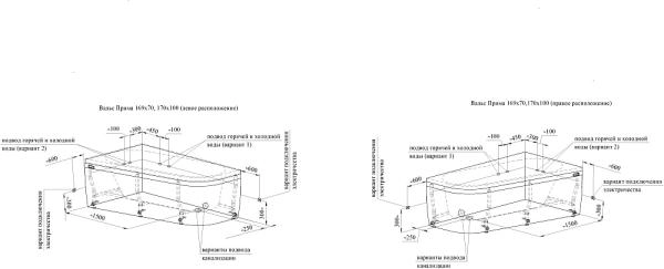 Ванна акриловая "ВАЛЬС ПРИМА 170х100" (правое исполнение), рама-подставка, фронтально-торцевая панель, слив-перелив автомат с сеточкой (золото, с сифоном)